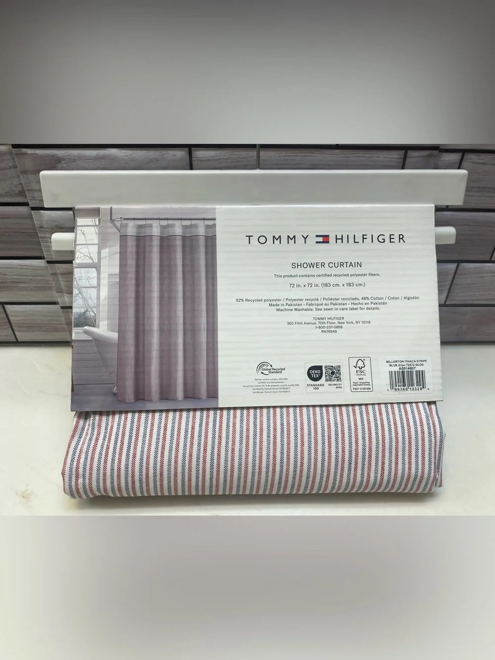 Tommy Hilfiger ❤️Fabric Shower Curtain Millerton stripe 72x72 New